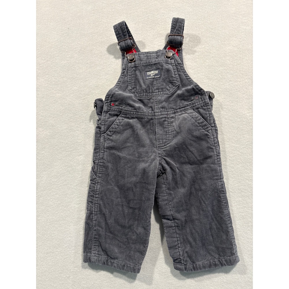 OshKosh Bgosh Gray Corduroy Lined Overalls Kids 6M Charcoal Red Utility Bibs